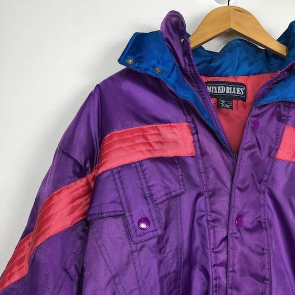 Vintage 1990s Women's Bomber Jacket Winter Puffer Coat Purple Size Large - Picture 5 of 7